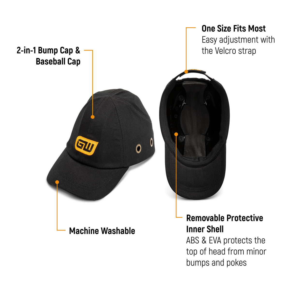 Gearwrench GWSBC Baseball Style Bump Cap with Removable ABS Shell