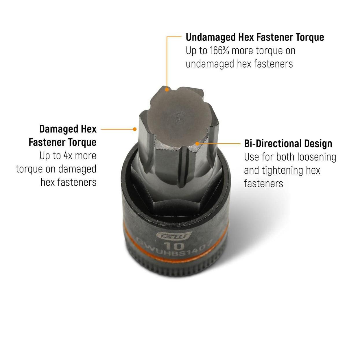 Gearwrench GWUHBS1407 1/4" Drive Impact Bi-directional Hex Bit Socket 10mm