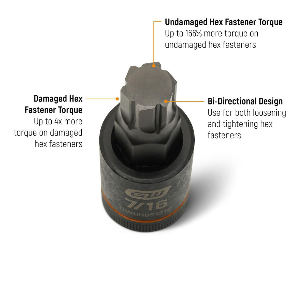 Gearwrench GWUHBS1209 1/2" Drive Impact Bi-directional Hex Bit Socket 3/8"