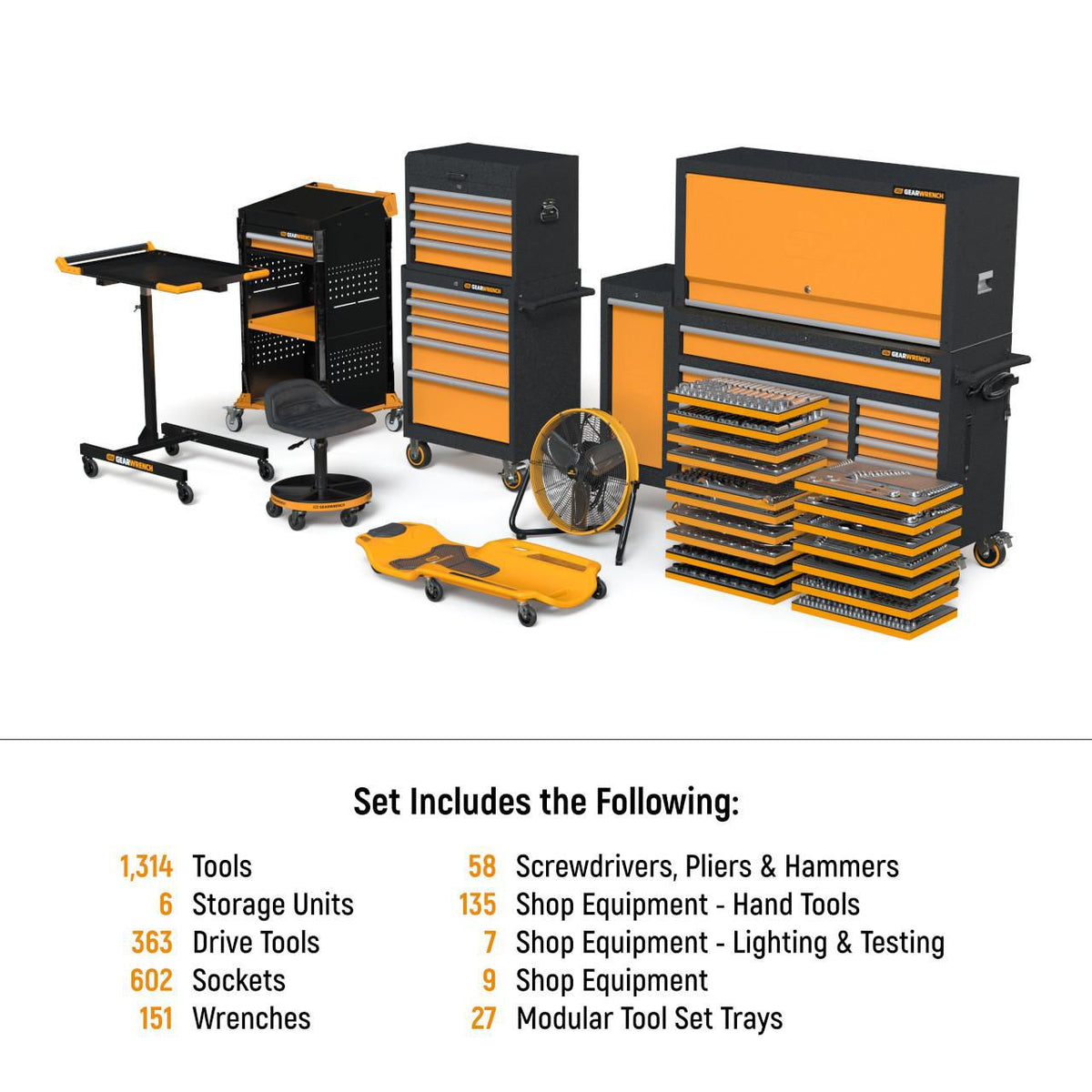 Gearwrench MEGAMOD1331 1331 Piece MEGAMOD Master Mechanics Tool Set in Premium Modular Foam Trays With Tool Storage and Shop Equipment