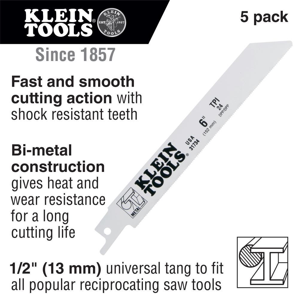 Klein Tools 31739 Reciprocating Saw Blades, 18 Tpi, 8-Inch, 5-Pack