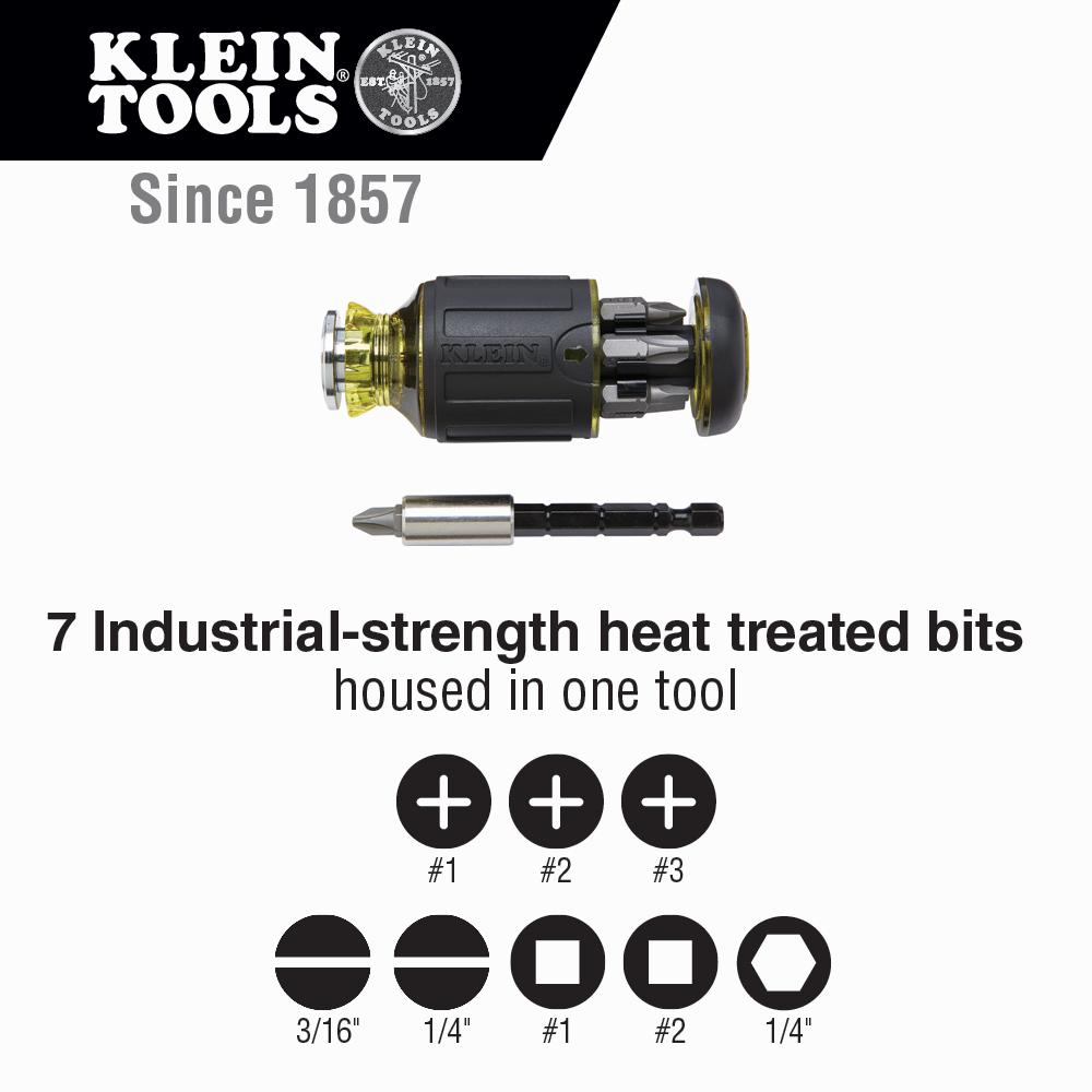 Klein Tools 32308 8-In-1 Multi-Bit Adjustable Length Stubby Screwdriver