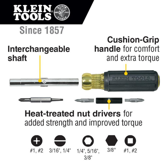 Klein Tools 32557 Multi-Bit Screwdriver / Nut Driver, 10-In-1, Heavy Duty