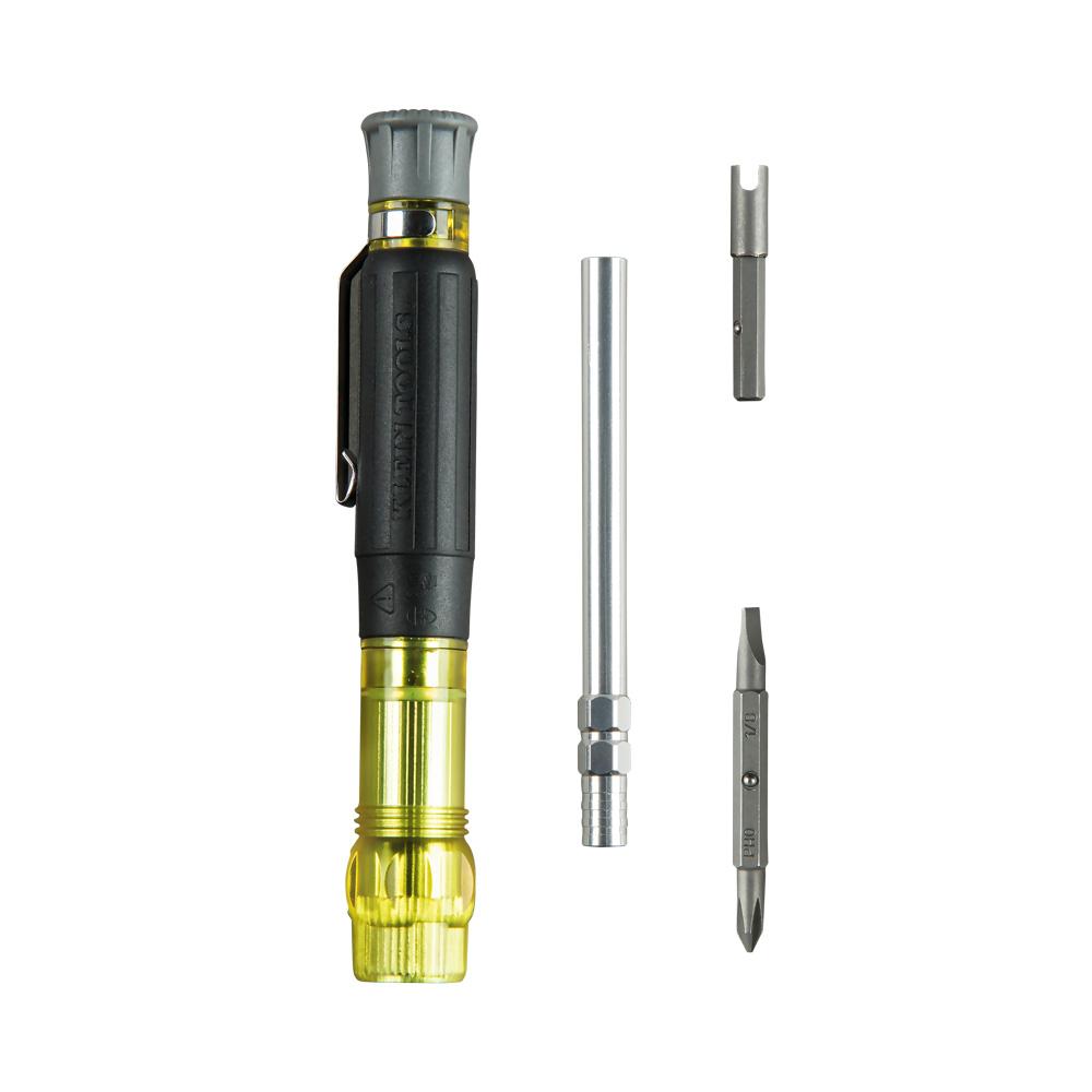 Klein Tools 32613 HVAC Pocket Screwdriver, 3-in-1, Phillips, Slotted, Schrader Bits