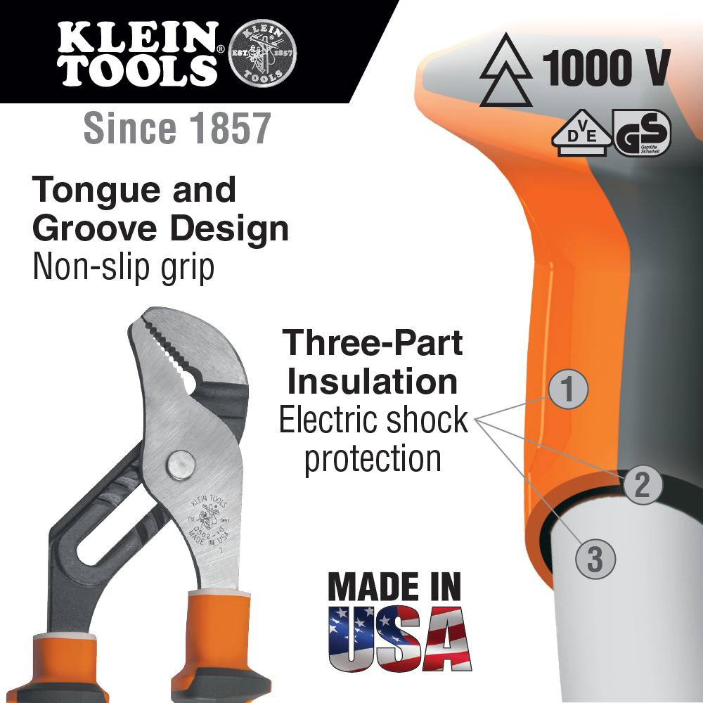 Klein Tools 50210EINS Insulated Pump Pliers, Slim Handle, 10-Inch