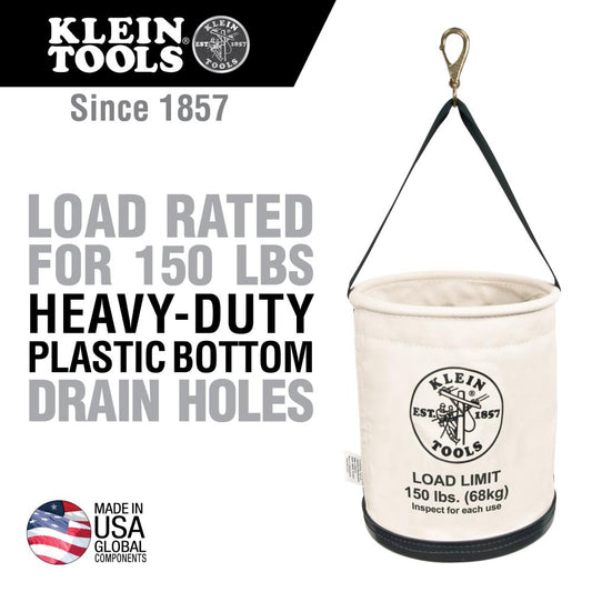 Klein Tools 5109SLR Canvas Bucket, All-Purpose With Drain Holes, 12-Inch