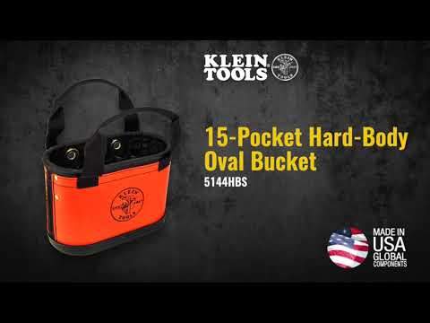 Klein Tools 5144HBS Hard-Body Bucket, 15-Pocket Oval Bucket, Orange/Black