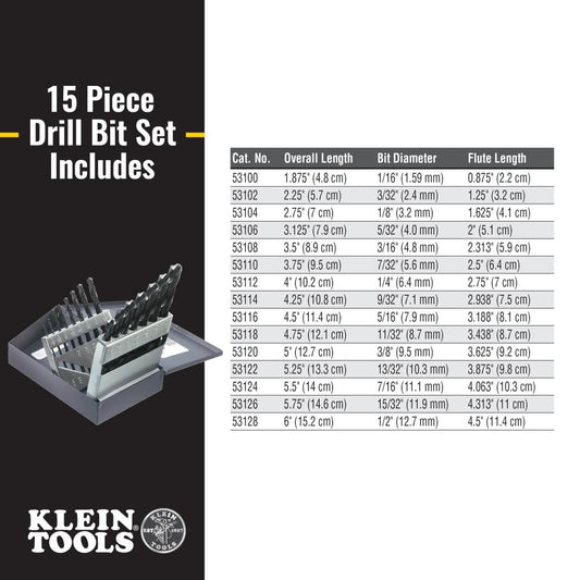 Klein Tools 53001 15Pc Drill Bit Set