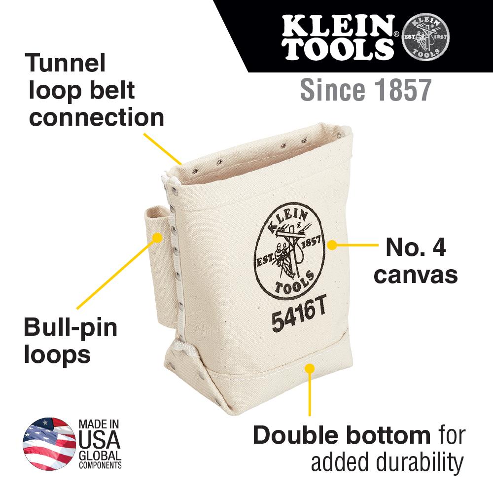 Klein Tools 5416T Tool Bag, Bull-Pin and Bolt Bag, Tunnel Loop, Canvas, 5 x 10 x 9-Inch