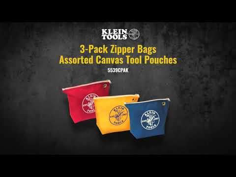 Klein Tools 5539CPAK Zipper Bags, Assorted Canvas Tool Pouches, 3-Pack