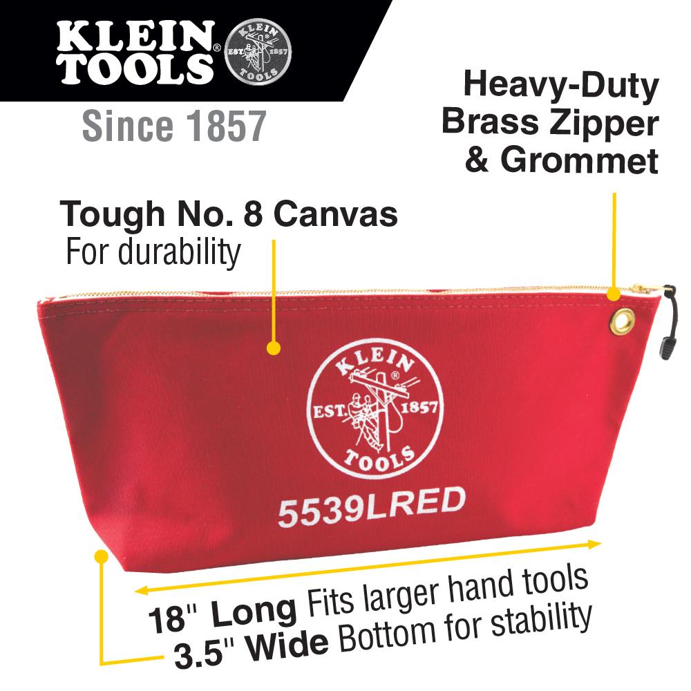 Klein Tools 5539LRED Zipper Bag, Large Canvas Tool Pouch, 18-Inch, Red