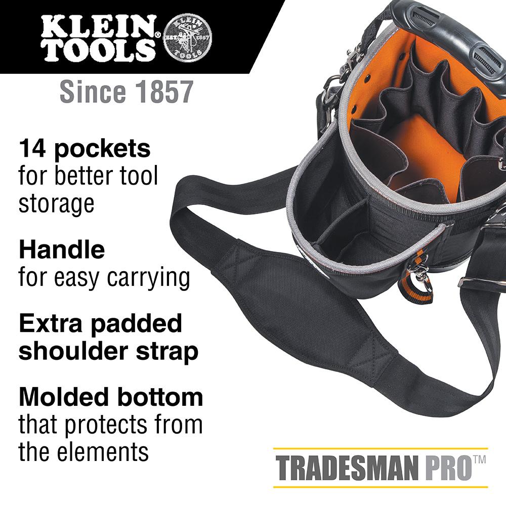 Klein Tools 55419SP-14 Tool Bag, Tradesman Pro Shoulder Pouch, 14 Pockets, 10-Inch