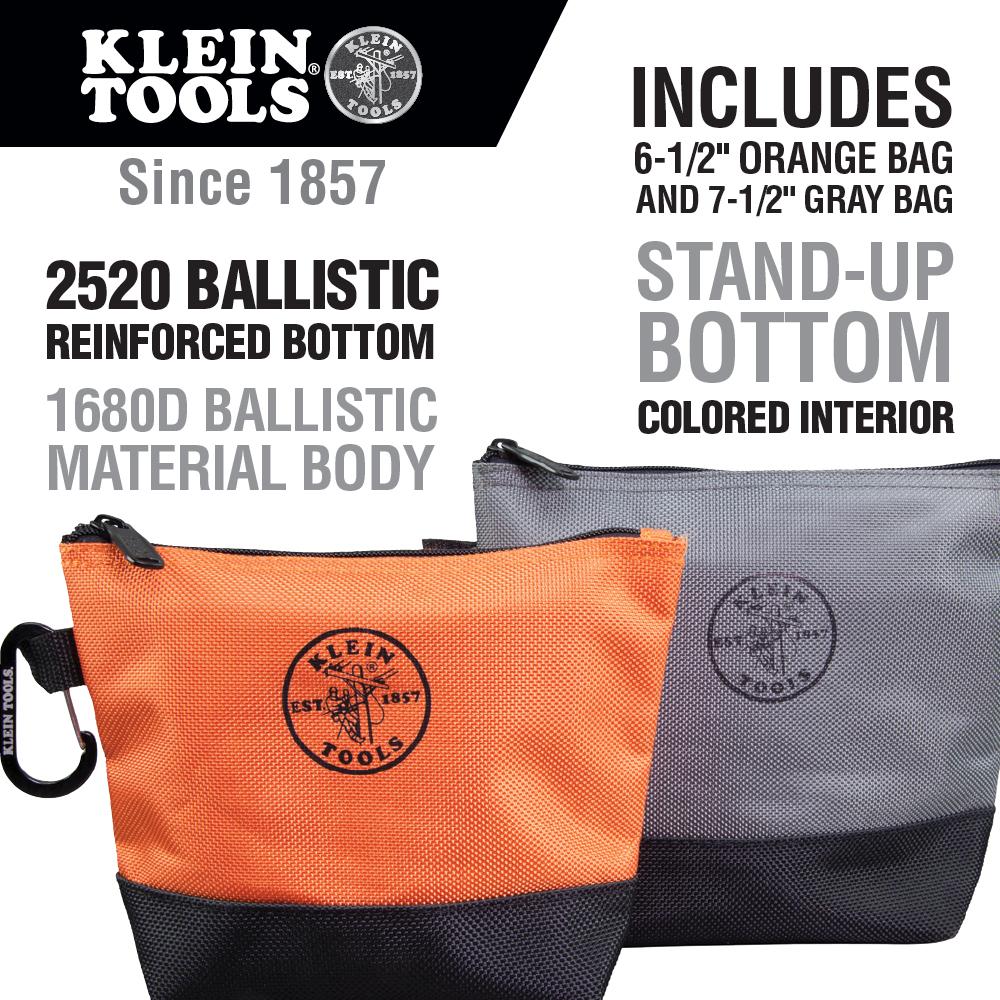 Klein Tools 55470 Zipper Bag, Stand-Up Tool Pouch, 2-Pack