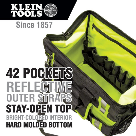 Klein Tools 55598 Tool Bag, Tradesman Pro High-Visibility Tool Bag, 42 Pockets, 16-Inch