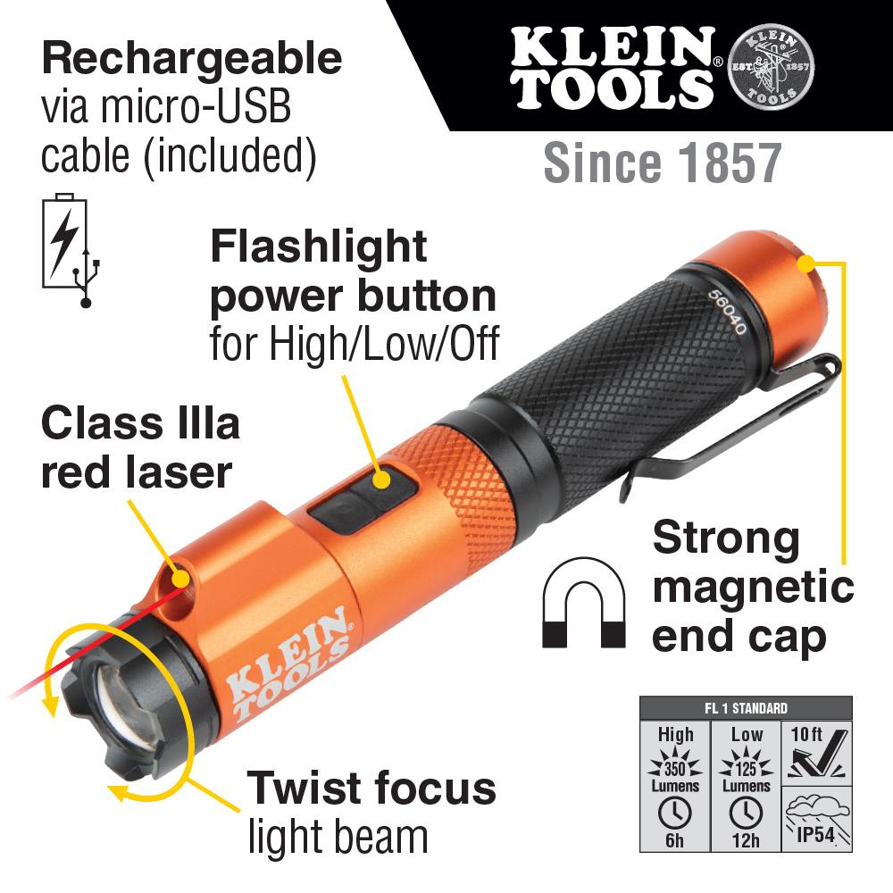 Klein Tools 56040 Rechargeable Focus Flashlight With Laser