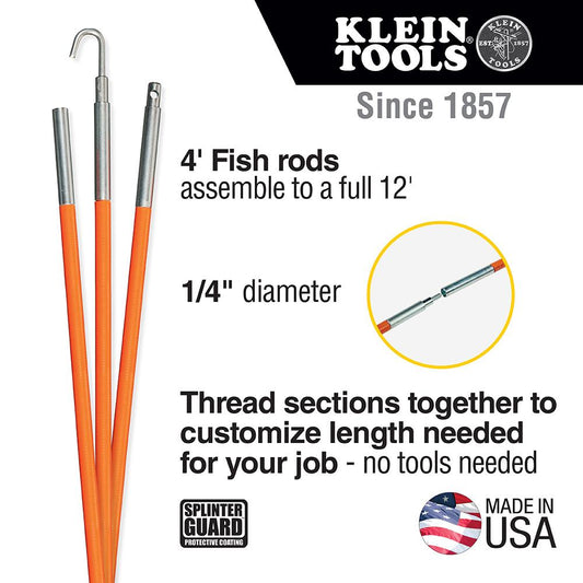 Klein Tools 56312 Lo-Flex Fish Rod Set, 12-Foot