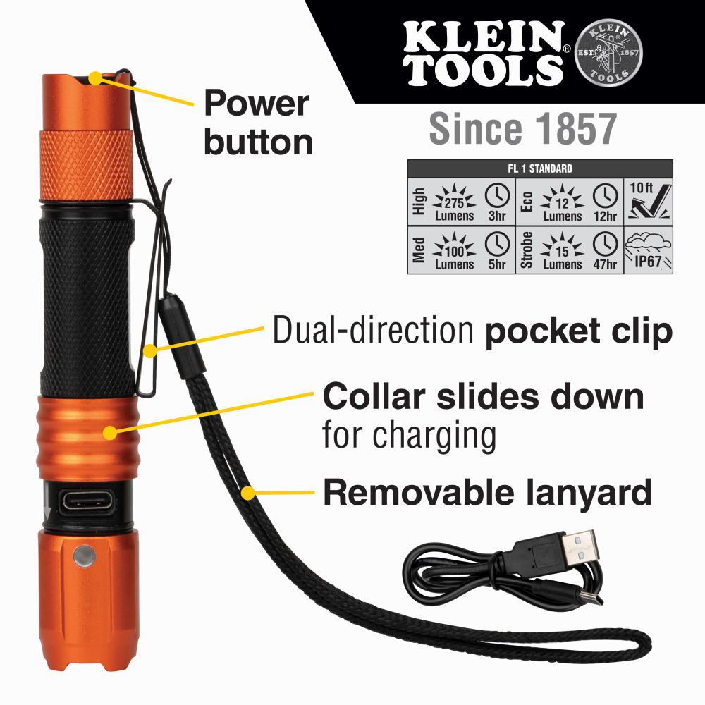 Klein Tools 56411 Rechargeable Waterproof Led Pocket Light With Lanyard