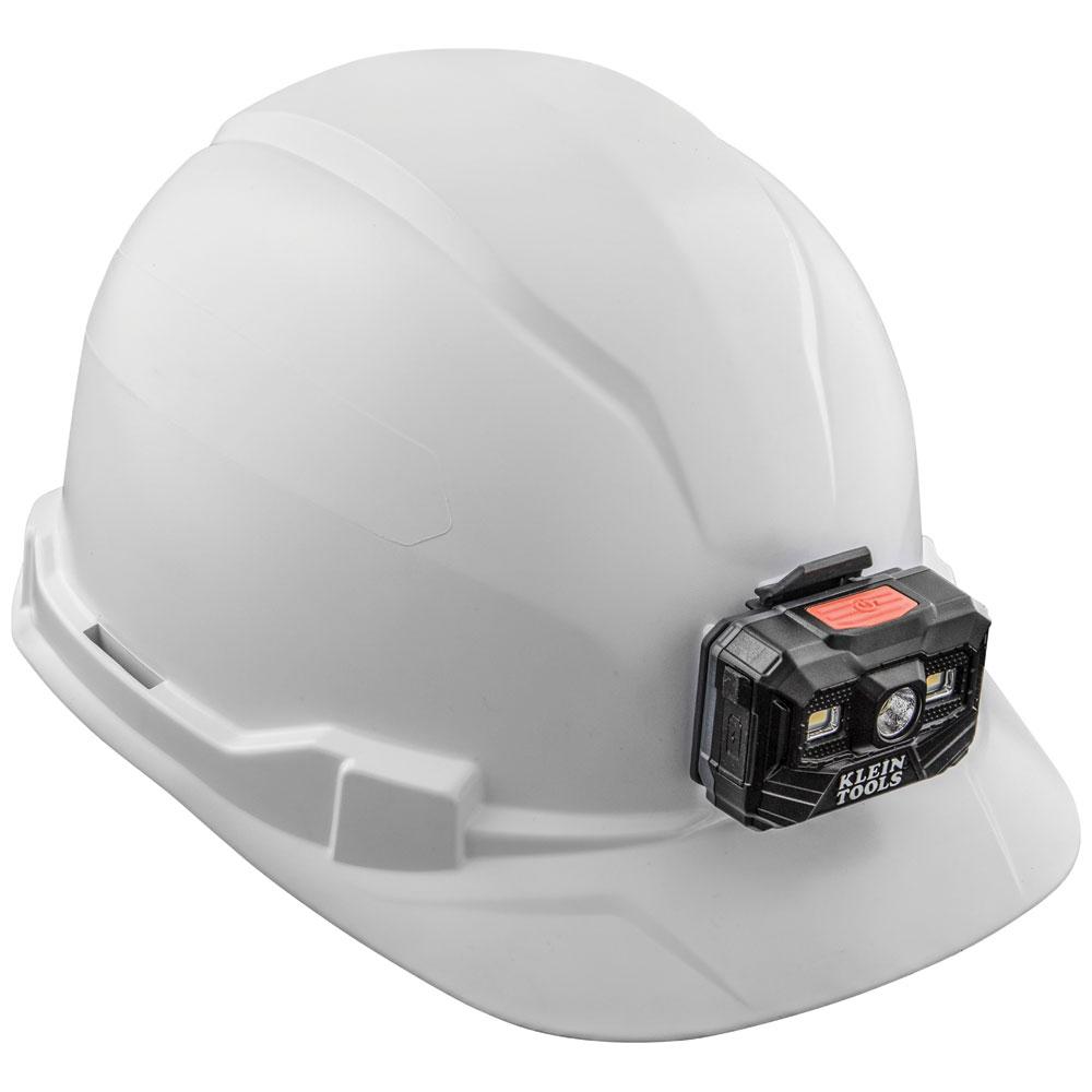 Klein Tools 60107RL Hard Hat, Non-Vented, Cap Style With Rechargeable Headlamp, White