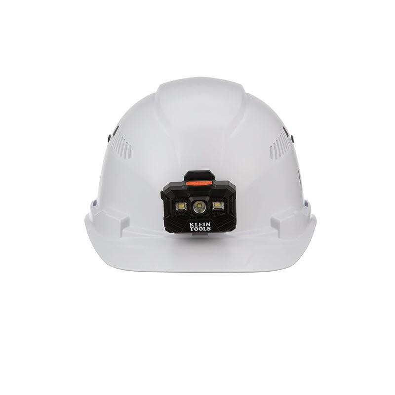 Klein Tools 60113RL Hard Hat, Vented, Cap Style With Rechargeable Headlamp, White