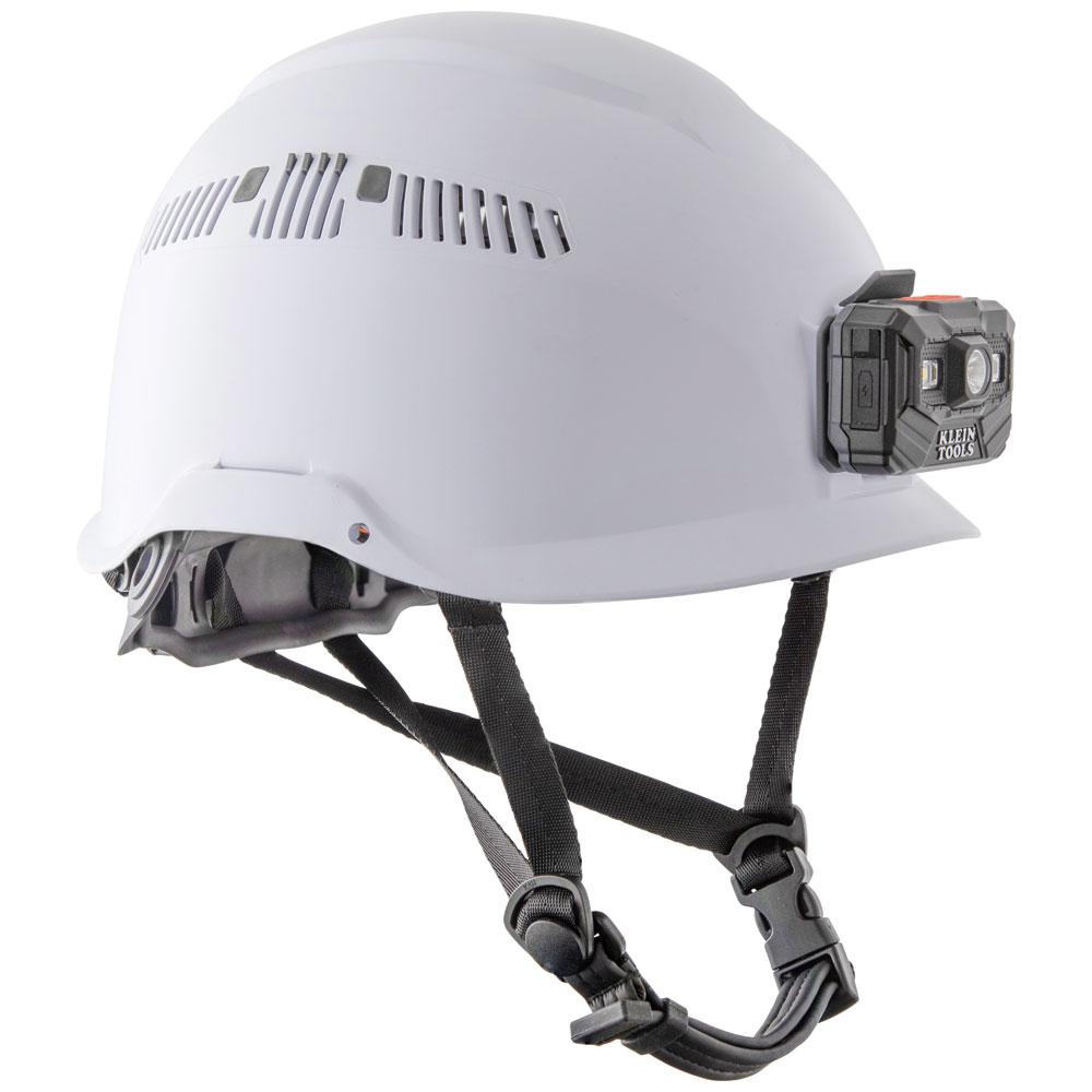 Klein Tools 60150 Safety Helmet, Vented-Class C, With Rechargeable Headlamp, White