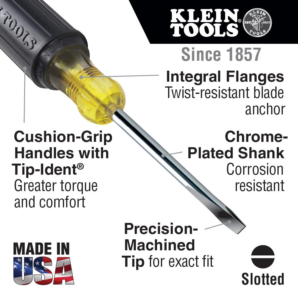 Klein Tools 602-4 1/4-Inch Keystone Screwdriver, 4-Inch Round Shank