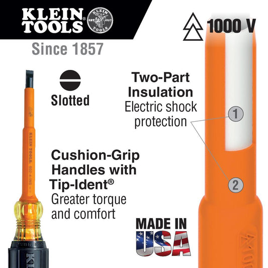 Klein Tools 602-8-INS Insulated Screwdriver, 3/8-Inch Cabinet, 8-Inch