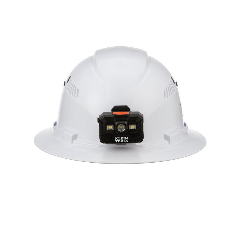 Klein Tools 60407RL Hard Hat, Vented, Full Brim With Rechargeable Headlamp, White