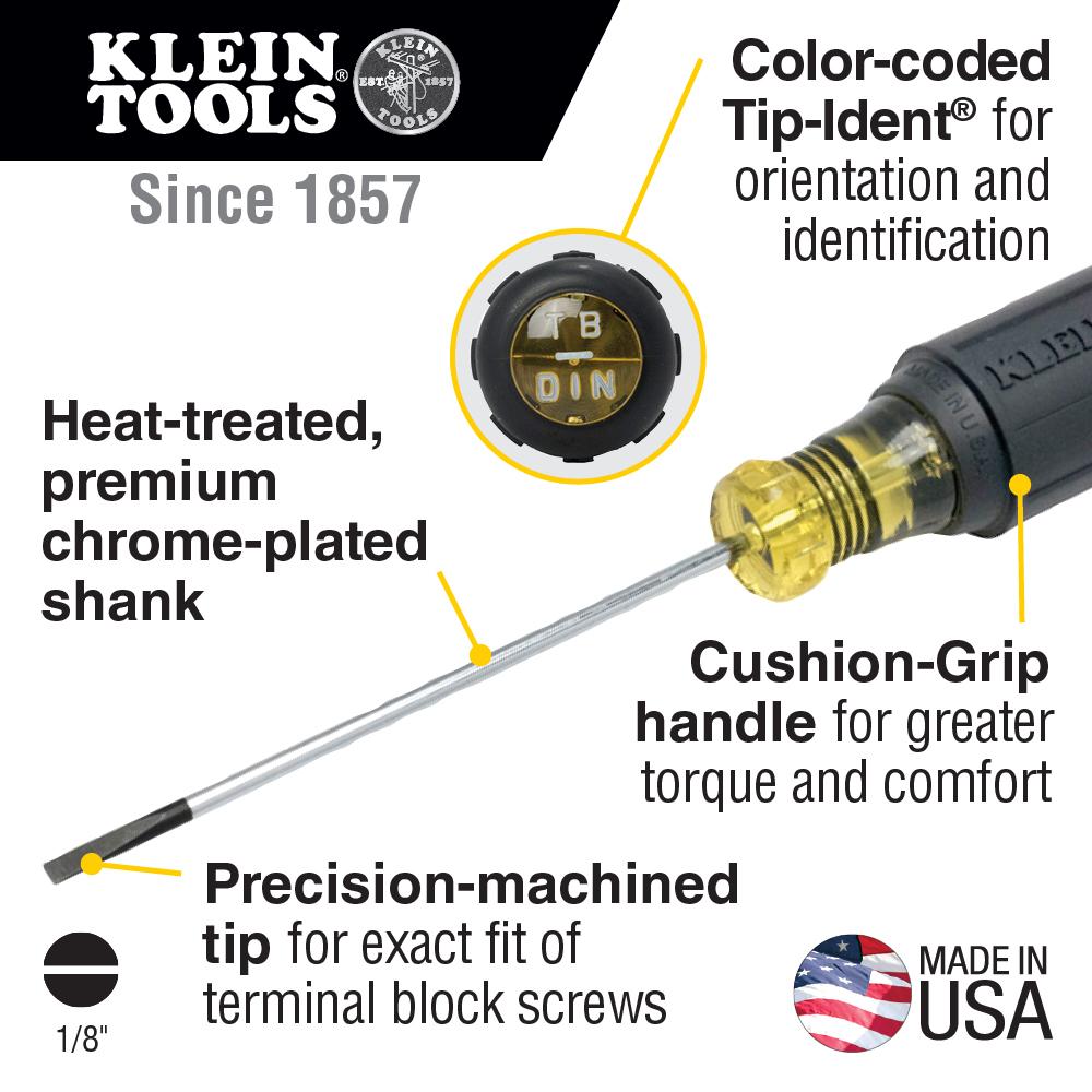 Klein Tools 612-4 Terminal Block Screwdriver, 1/8-Inch Cabinet, Tb-Din