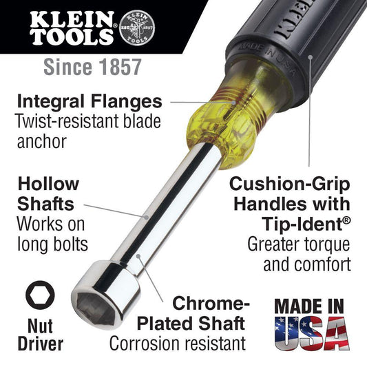 Klein Tools 630-4MM 4Mm Nut Driver, 3-Inch Hollow Shaft, Cushion Grip