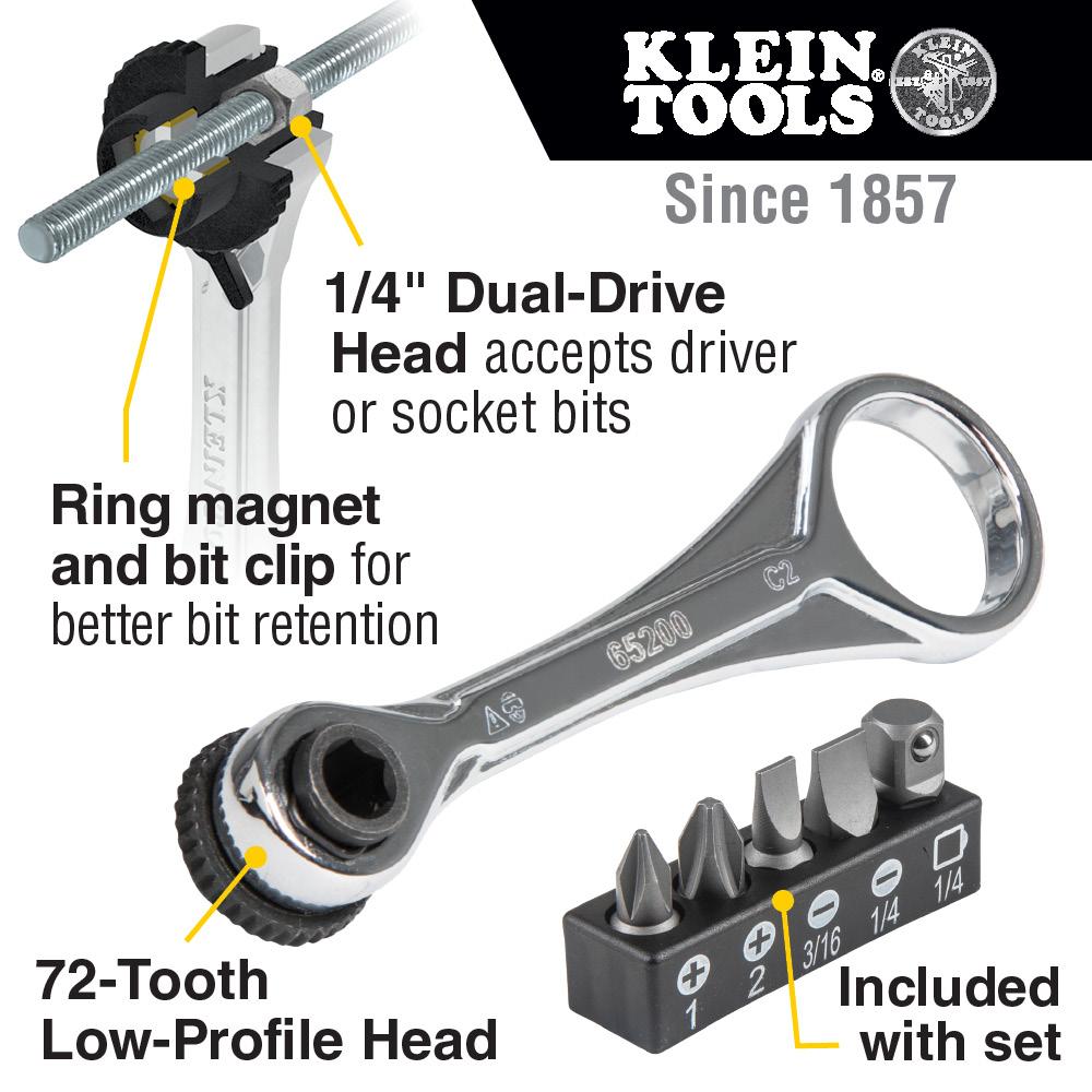 Klein Tools 65200 Slim-Profile Mini Ratchet Set, 5-Piece