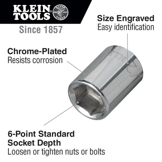 Klein Tools 65601 7/32-Inch Standard 6-Point Socket, 1/4-Inch Drive