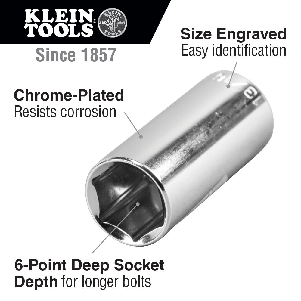 Klein Tools 65717 13/16-Inch Deep 6-Point Socket, 3/8-Inch Drive