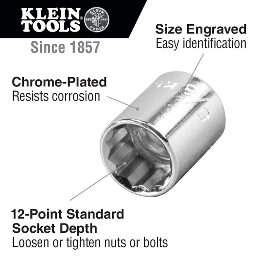 Klein Tools 65801 1/2-Inch Standard 12-Point Socket, 1/2-Inch Drive