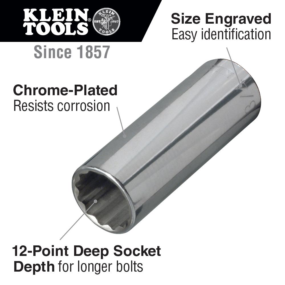 Klein Tools 65825 1/2-Inch Deep 12-Point Socket, 1/2-Inch Drive