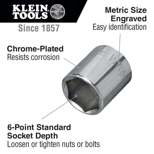 Klein Tools 65907 7 Mm Metric 6-Point Socket, 3/8-Inch Drive