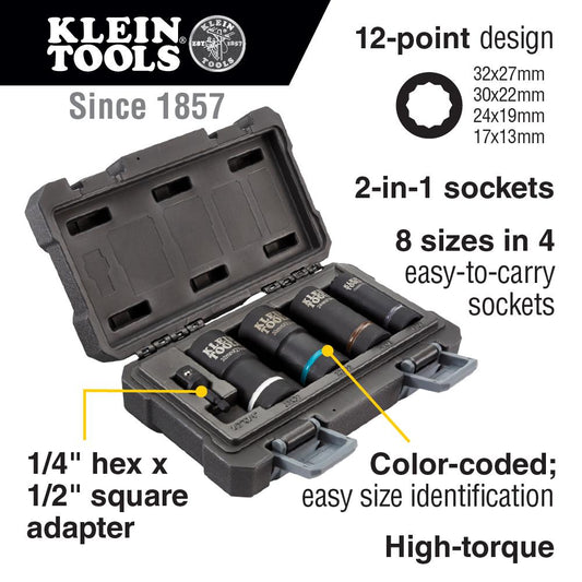 Klein Tools 66050E 2-In-1 Metric Impact Socket Set, 12-Point, 5-Piece