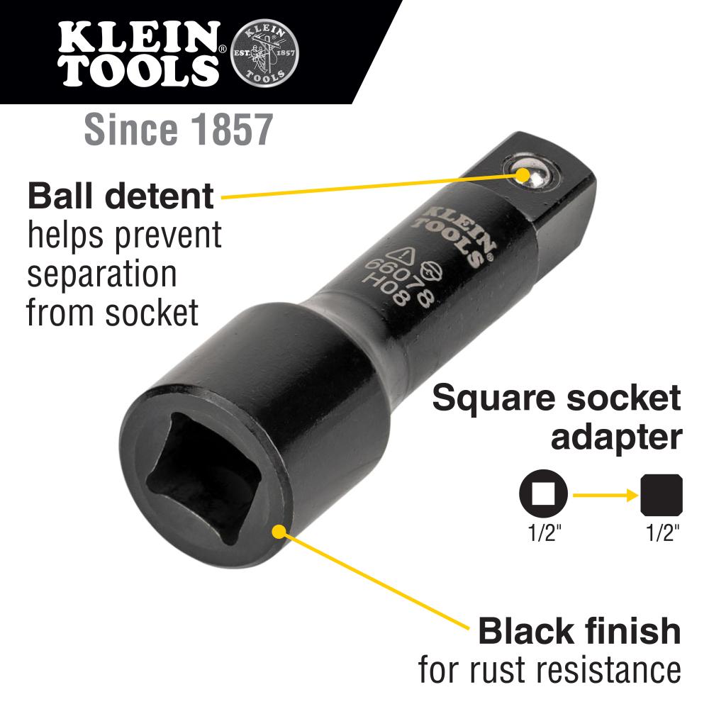 Klein Tools 66078 Flip Impact Socket Adapter, Large, 1/2 To 1/2-Inch