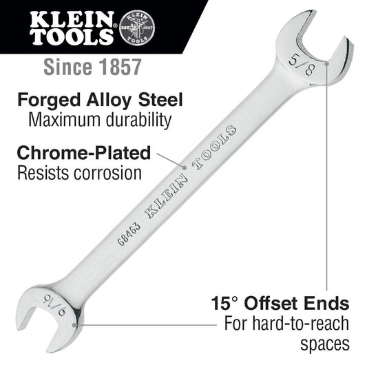 Klein Tools 68463 Open-End Wrench 9/16-Inch, 5/8-Inch Ends