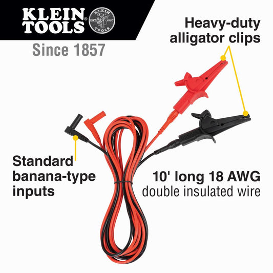 Klein Tools 69367 Heavy-Duty Alligator Clip Test Leads, 10-Foot