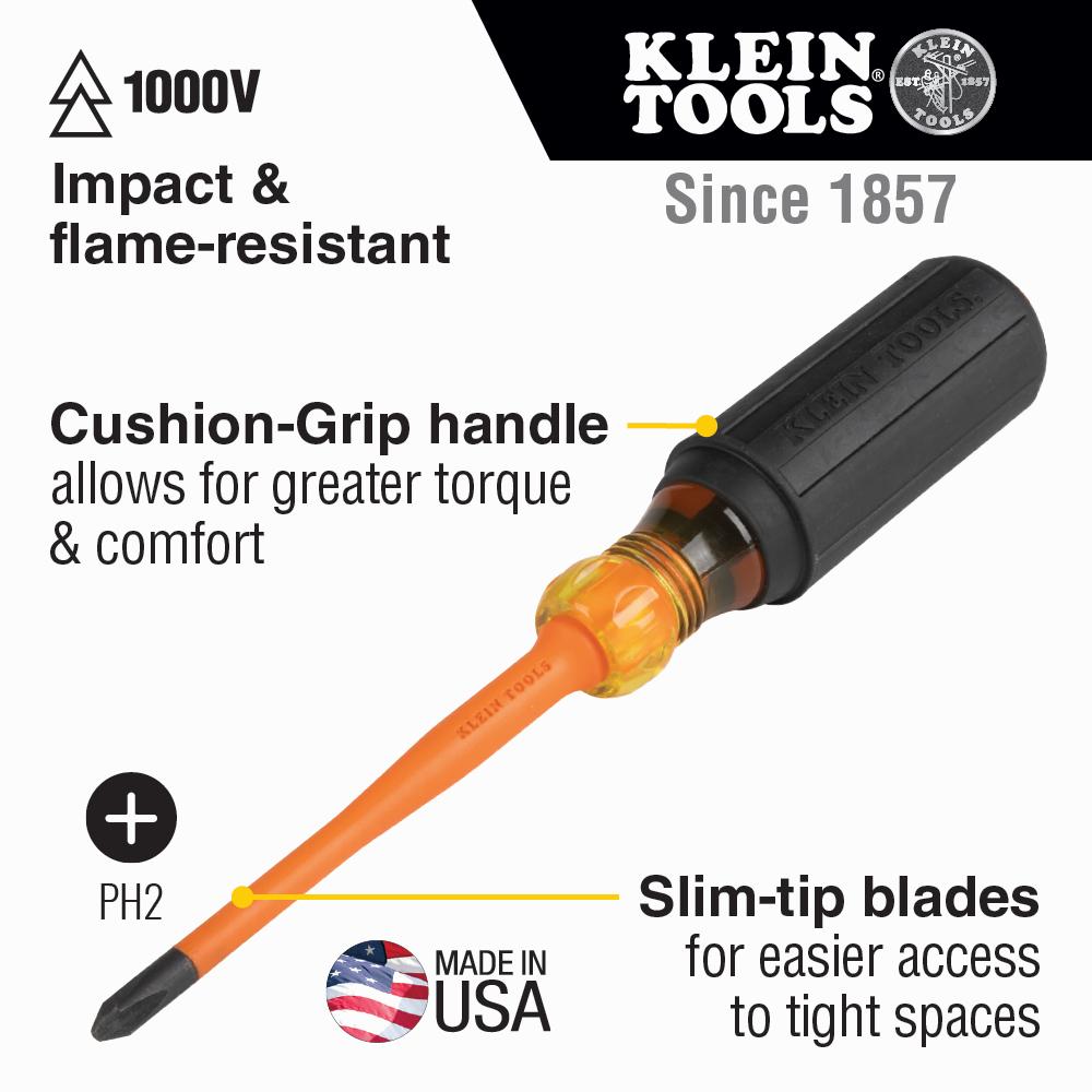 Klein Tools 6936INS Slim-Tip 1000V Insulated Screwdriver, #2 Phillips, 6-Inch