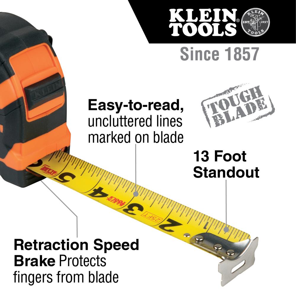 Klein Tools 9125 Tape Measure, 25-Foot Single-Hook