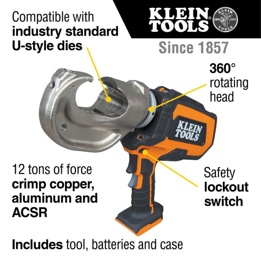 Klein Tools BAT20-12T1651 Battery-Operated 12-Ton Crimper Kit