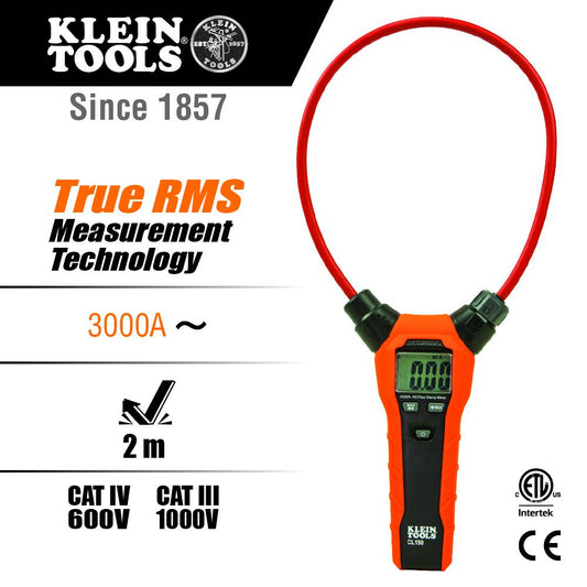 Klein Tools CL150 Clamp Meter, Digital Ac Electrical Tester With 18-Inch Flexible Clamp