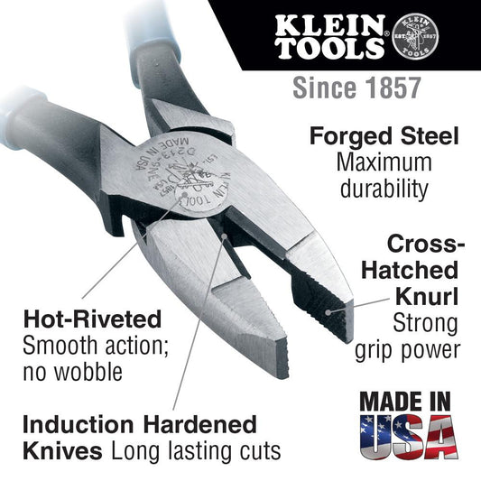 Klein Tools D2000-7 Lineman'S Pliers, Heavy-Duty Side Cutting, 7-Inch