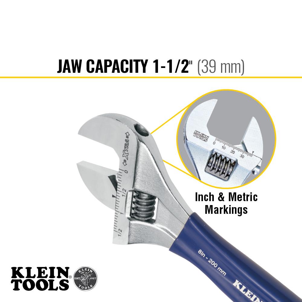 Klein Tools D509-8 Adjustable Wrench, Extra-Wide Jaw, 8-Inch