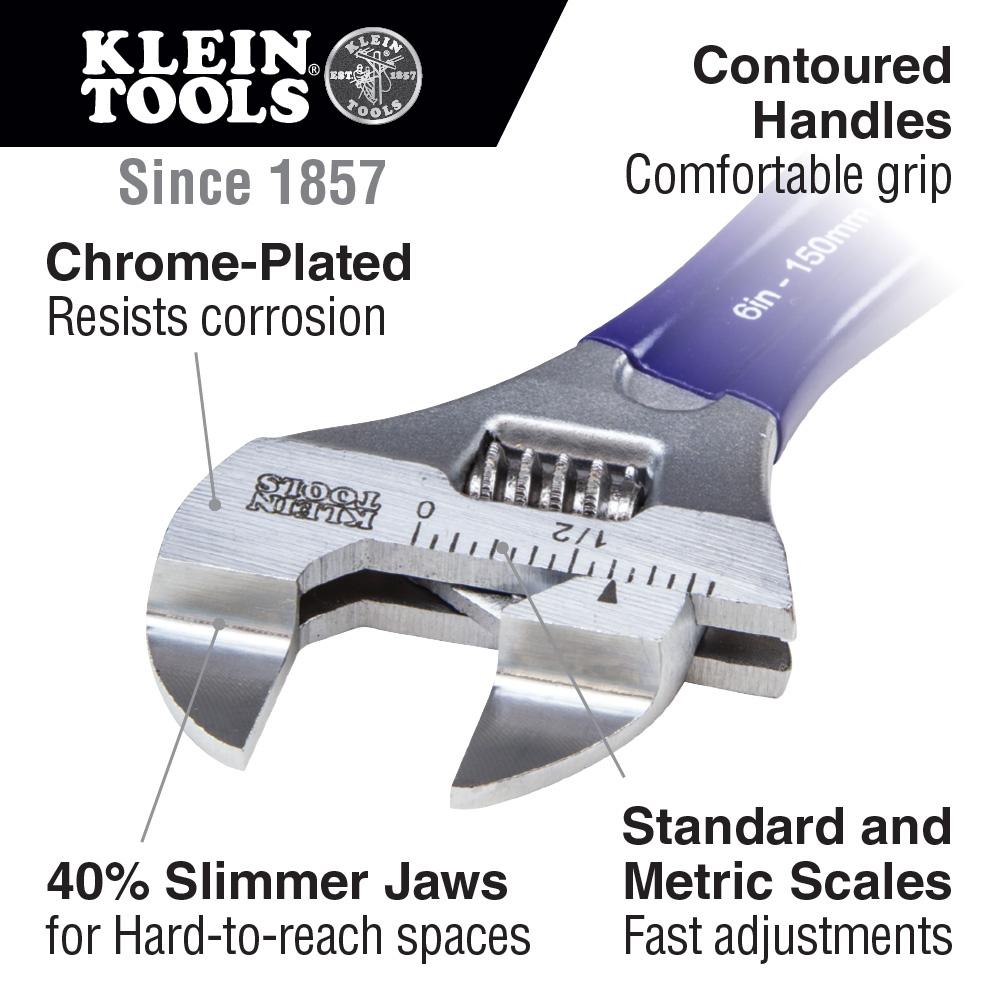 Klein Tools D86934 Slim-Jaw Adjustable Wrench, 6-Inch
