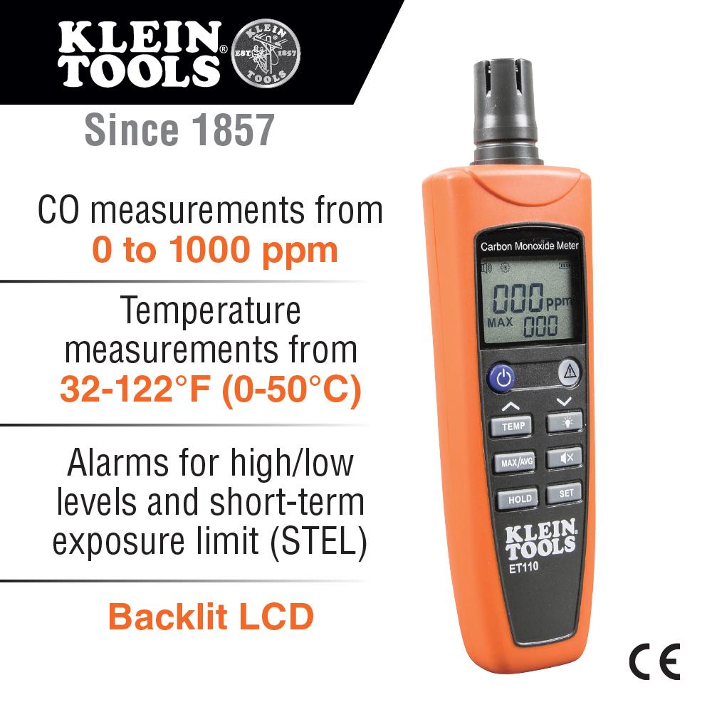 Klein Tools ET110 Carbon Monoxide Detector With Carry Pouch And Batteries