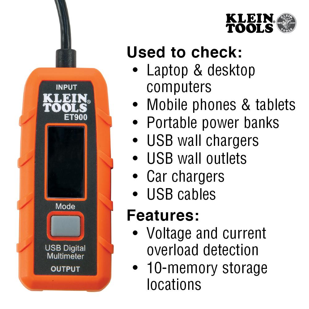 Klein Tools ET900 Usb Digital Meter, Usb-A (Type A)