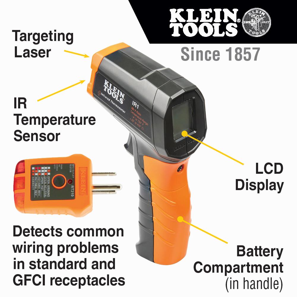 Klein Tools IR1KIT Infrared Thermometer With Gfci Receptacle Tester