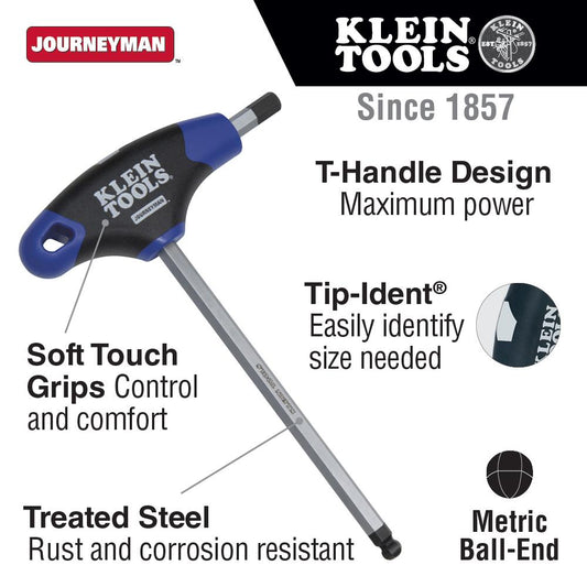 Klein Tools JTH68MB 8 Pc 6" Metric Ball-Endjourneyman T-Handle